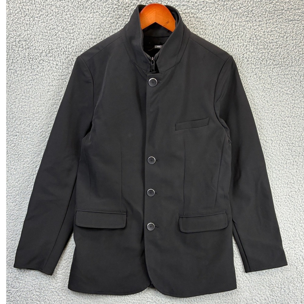 Alfani Mandarin Collar Blazer Jacket Mens S Black Minimalist Stretch Tailored